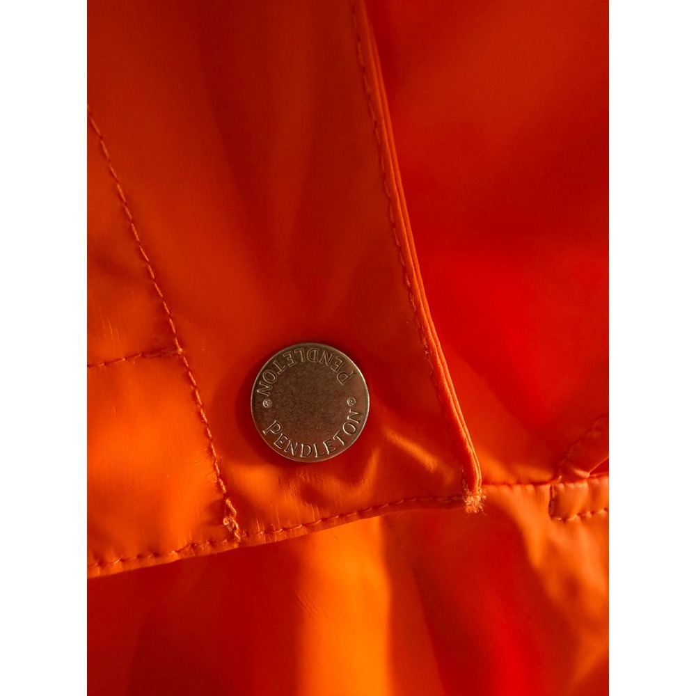 Pendleton Womens Orange Waterproof Hooded Rain Jacket Plaid Lined Slicker Coat L - Picture 7 of 8